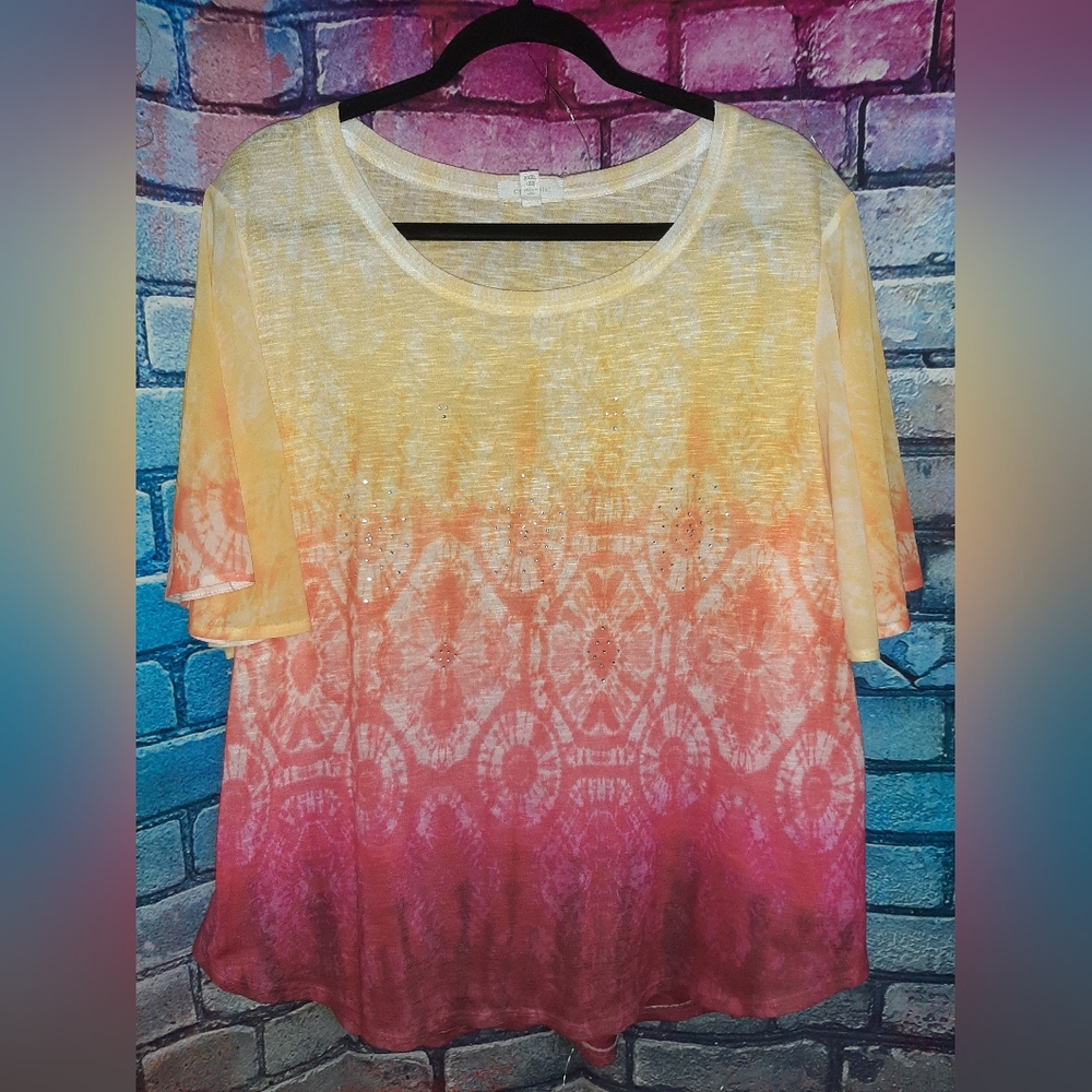 Yellow, White and Top With Rhinestone Accents And Sheer Flowy Sleeves  XXXL (22)